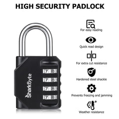 SharkByte Combination Padlock - 4-Dial Heavy Duty Combination Lock, Weatherproof Outdoor Lock Re-settable Combination Padlock for Gym, School, Locker, Outdoor Shed, Storage, Cabinet, Toolbox (3 Pack)