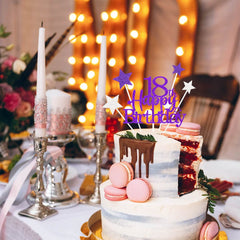 Glittery 18th Happy Birthday Cake Topper with Star,Personalised 18 Birthday Cake Toppers Party Decorations Party Supplies for Boys Girls Purple Silver