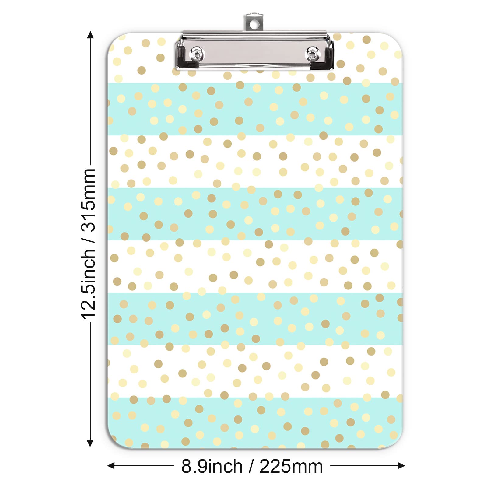 Hnogri Plastic Clipboard A4, Fashion Design A4 Letter Size Clipboards & Forms Holders for Office Supplies Lawyers,School Students and Kids, Low Profile Clip Cute Clipboard Folder, Striped Gold Spots