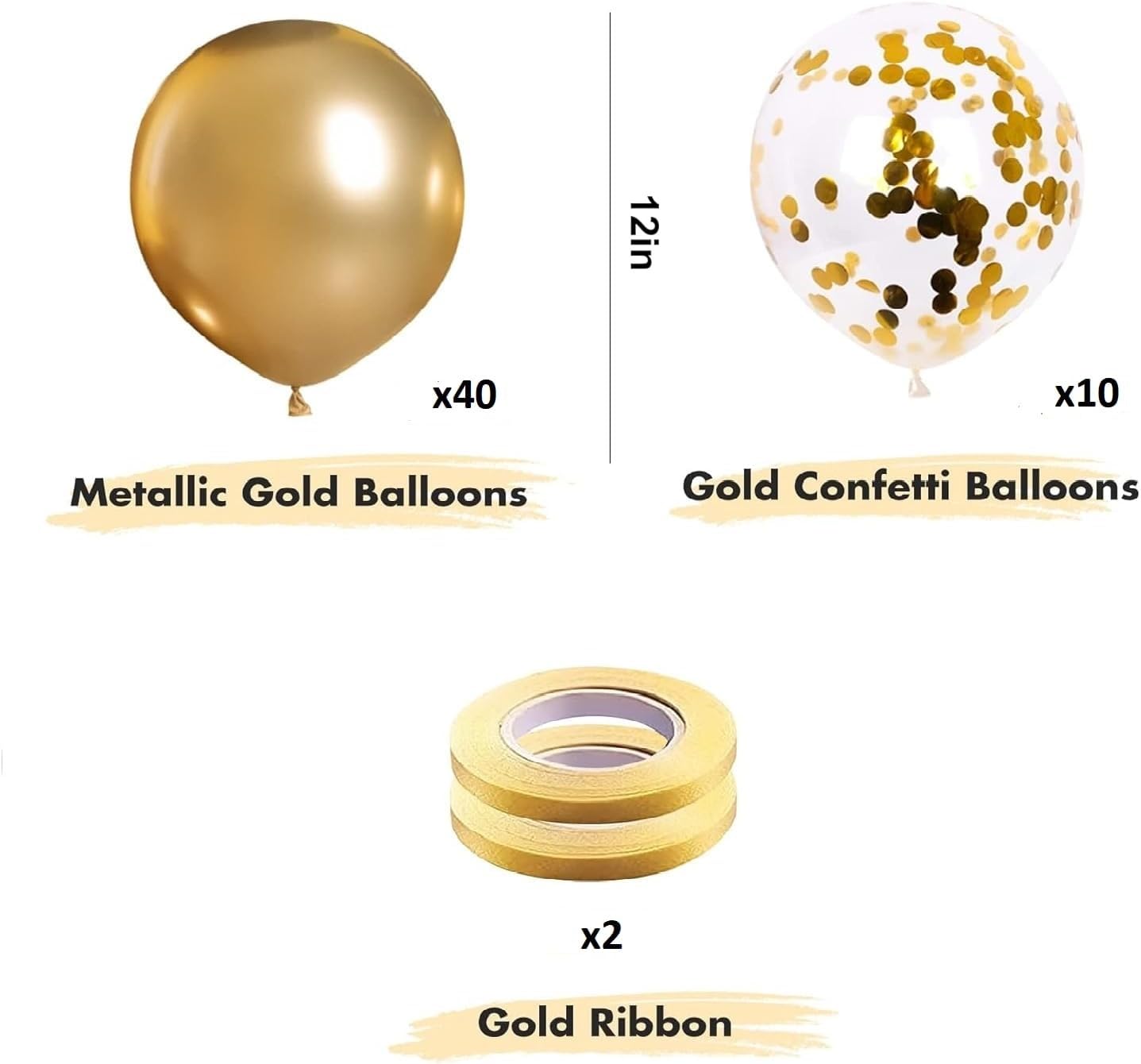 OHugs Gold Balloons - Pack of 50 Pcs 12 Inch 40 Metallic Gold Balloons & 10 Gold Confetti Balloons for Birthday Party Decorations, Baby Shower Decor, Wedding Event, Congratulation Graduation Ceremony