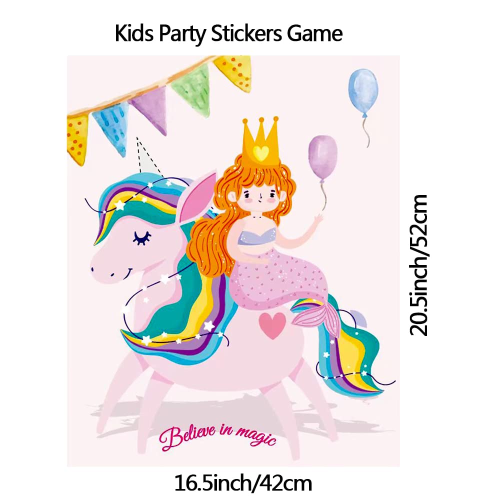 Volsha Pin the Horn on the Unicorn Game, 52×42cm Unicorn Party Game for Kids Girls with 24 PCs Spider Birthday Party Supplies for Wall Home Room Decorations