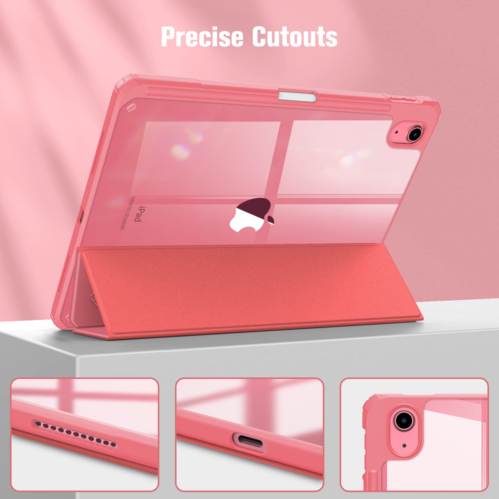 FINTIE Hybrid Case Compatible with iPad 10th Generation 2022 (10.9 Inch) - [Ultra Slim] Shockproof Clear Cover with Built-in Pencil Holder, Auto Wake/Sleep, Pink