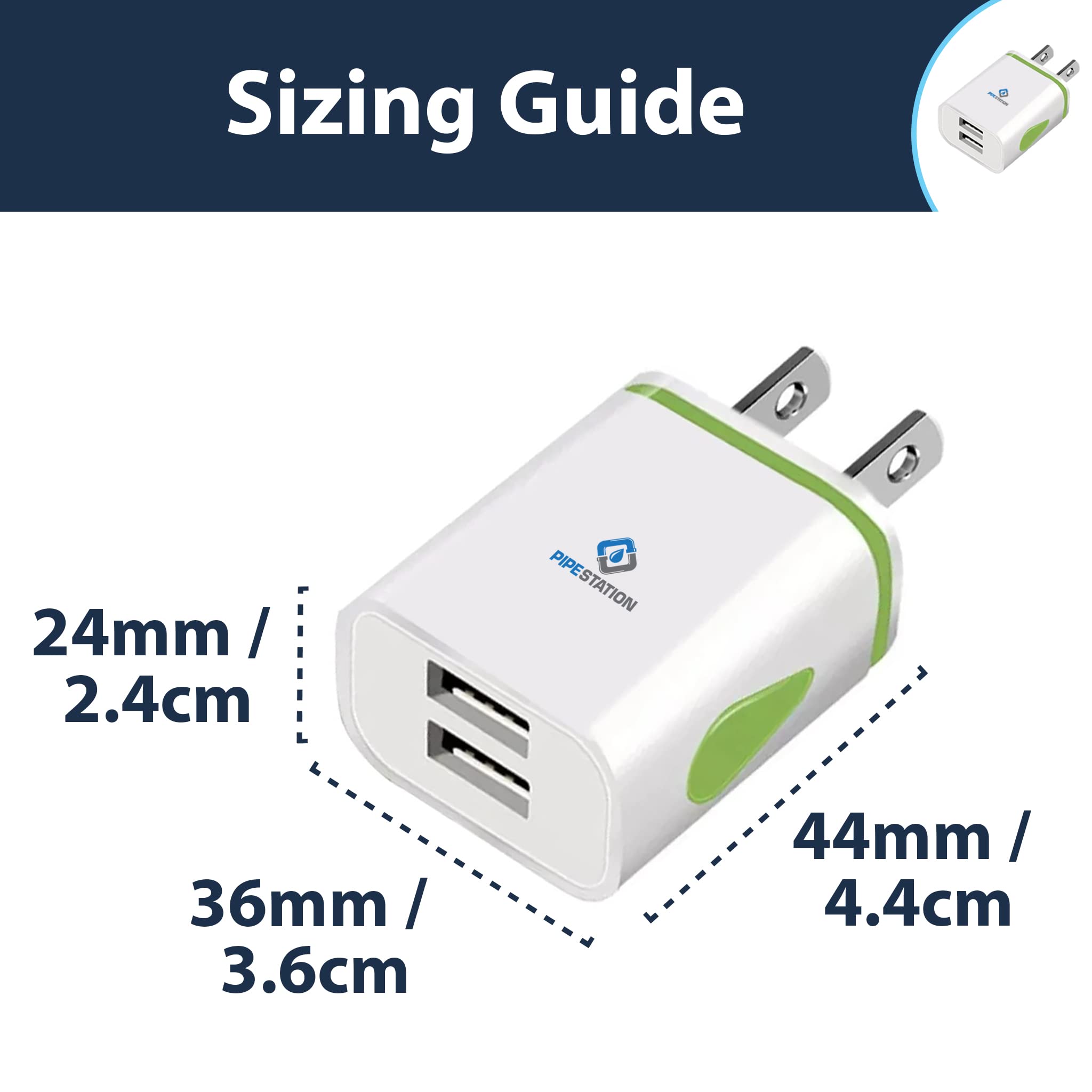 Pipestation® US 2 Pin to USB Plug Travel Adapter Charger - 1 Pack   USA Wall Adaptor with 2 USB Ports   American Universal America Power Charging for iPhone Samsung Smartphones Shaver Toothbrush