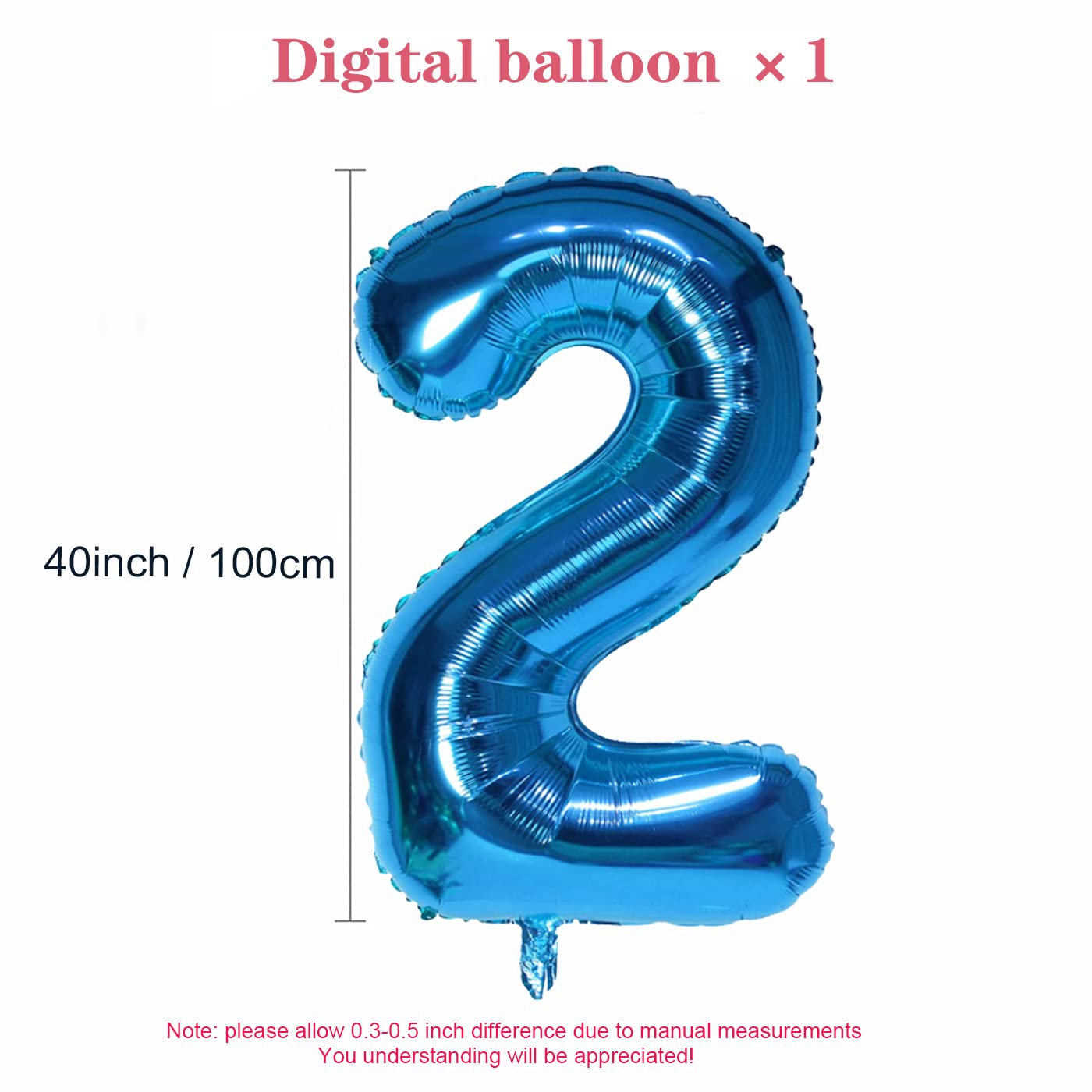 Tomario 40 Inch Large Number Balloon, Giant Foil Number Balloons for Birthday Party Decoration, Anniversaries (Blue, Number 2)