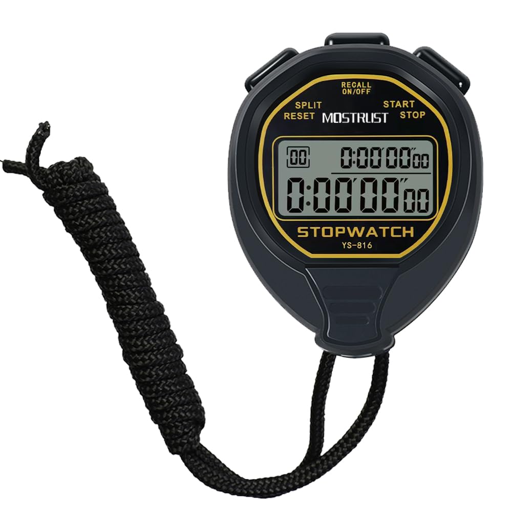 MOSTRUST Digital Waterproof Stopwatch, 30Laps Split Memory Stopwatch, No Bells, No Clock, Simple Basic Operation, Silent, ON/Off, Large Display for Swimming Running Training Coaches Referees (Black)