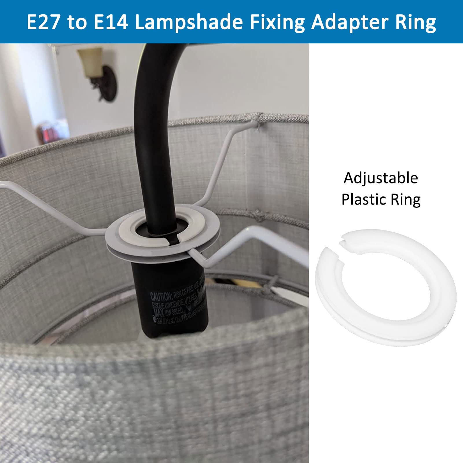 E27 to E14 Plastic Lamp Shade Ring Converter, 42mm to 29mm Lampshade Reducer Ring, Light Shade Adapter Ring to Support Lamp Shade with Duplex Ring Fitting, Pack of 6