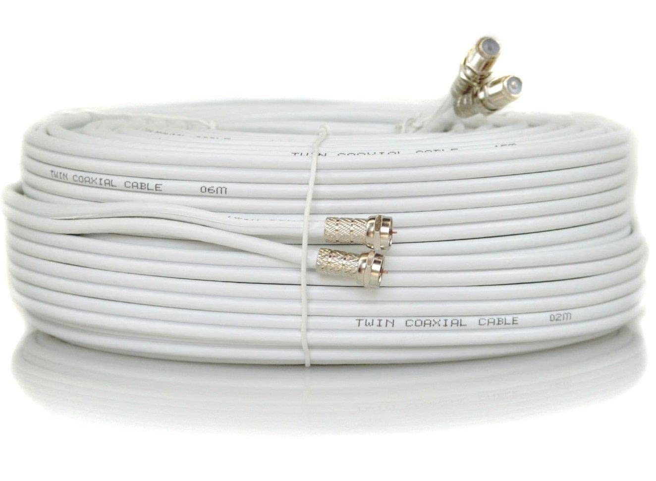 SSL Satellites 5 m Twin Satellite Shotgun Coax Cable Extension Kit with Fitted F Connectors for Sky HD Q and Freesat - White (5 Meter, White)