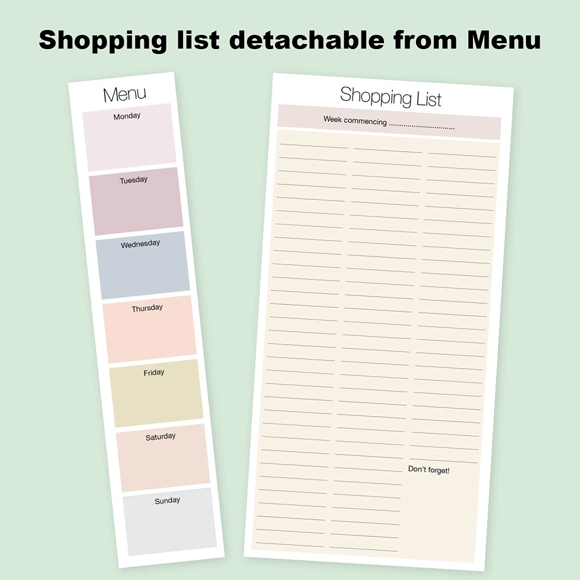 Shopping List Pad with detachable Weekly Meal Planner. 50 sheets 247 x 172mm per pad. Made in the UK by Absolutely Yours.