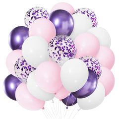 Bealif Pink Purple Balloons, 30 Pcs 12 Inch Pink White Latex Balloons Purple Metallic Confetti Party Balloons for Birthday Party Decorations Baby Shower Wedding Anniversary Festival Photo Shoot