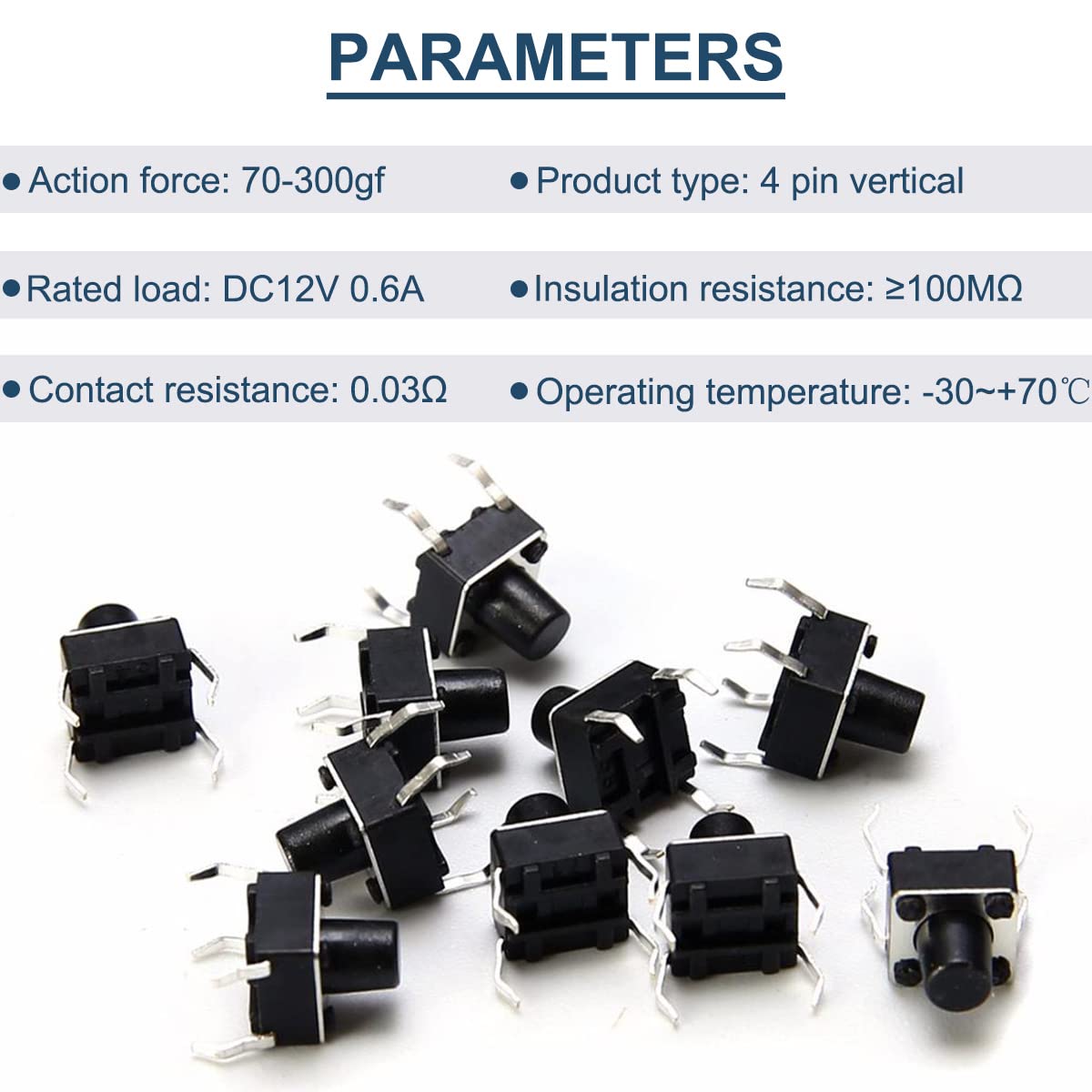 DAOKAI 100PCS Tactile Tact Push Button 4Pin 6x6x5mm Vertical Momentary Switch Miniature Button Electronic Components for Panel PCB