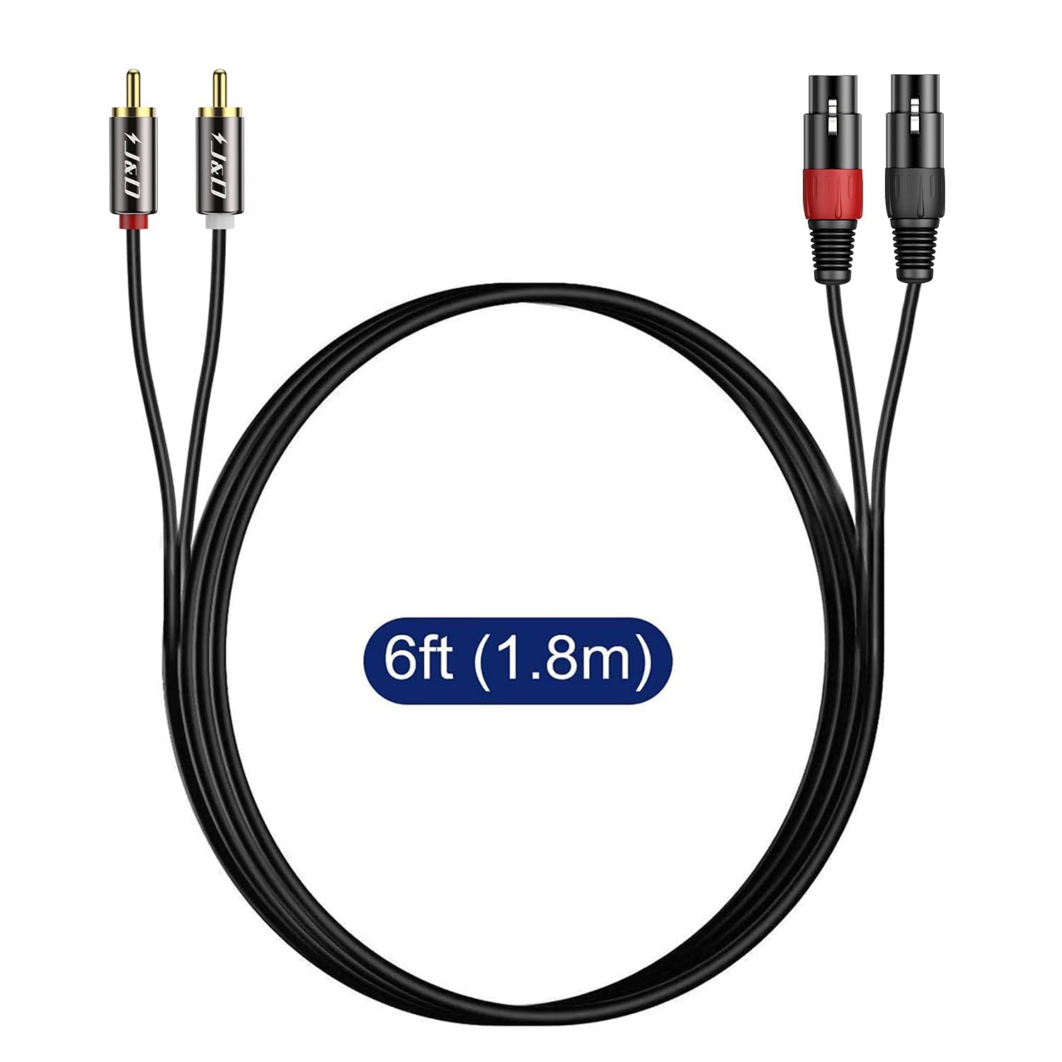 J&D 2 RCA to 2 XLR Cable, PVC Shelled unbalanced Dual XLR Female to Dual RCA Male HiFi Audio Stereo Audio Interconnect Cable for Speaker Condenser Mic Mixer AMP, 6 Feet