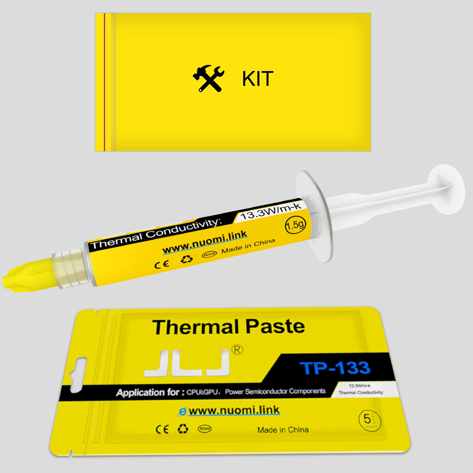 JLJ Thermal Paste with Tool Kit, 1.5G CPU Paste Thermal Compound Paste Heatsink for IC/Processor/CPU/GPU/PS4/All Coolers, Carbon Based High Performance, Thermal Interface Material