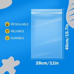 Resealable Plastic Bags Clear Zip Poly Bags, 11 X 16inches Large Grip Seal Pouches Thickening Press Seal Bags, Resealable Freezer Bags for Food Storage, Clothes Sealing Pouches