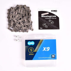 KMC X9 9-Speed Chain 116 Links, Road/Mountain Bike Bicycle Chain with Missing Link-Sliver Gray for Shimano SRAM