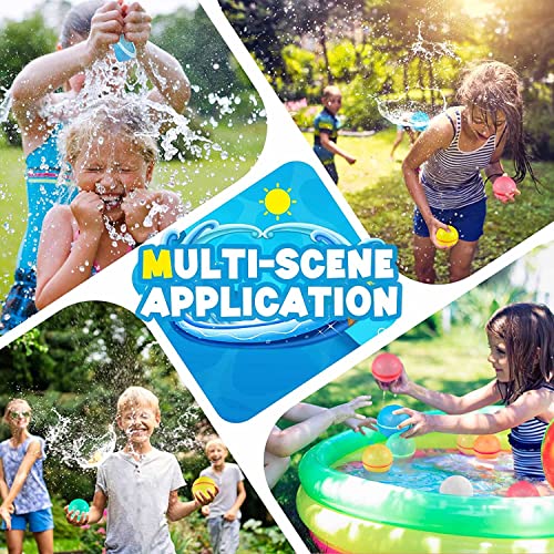 SOPPYCID Reusable Magnetic Water Balloons, 4PC Refillable Water Bomb Splash Balls Self Sealing Quick Fill, Latex-Free Silicone Water Toys for Kids Adults Water Games Outside Summer Fun Party