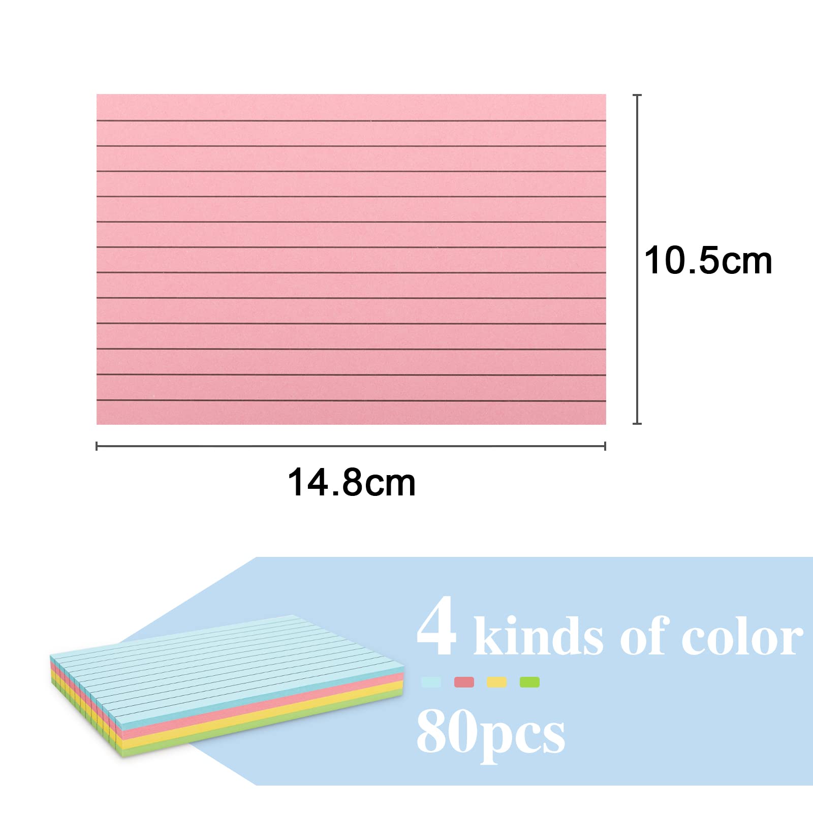 Index Cards Coloured Record Cards 105 x 148mm, BENUAN Double-Side Ruled Revision Cards