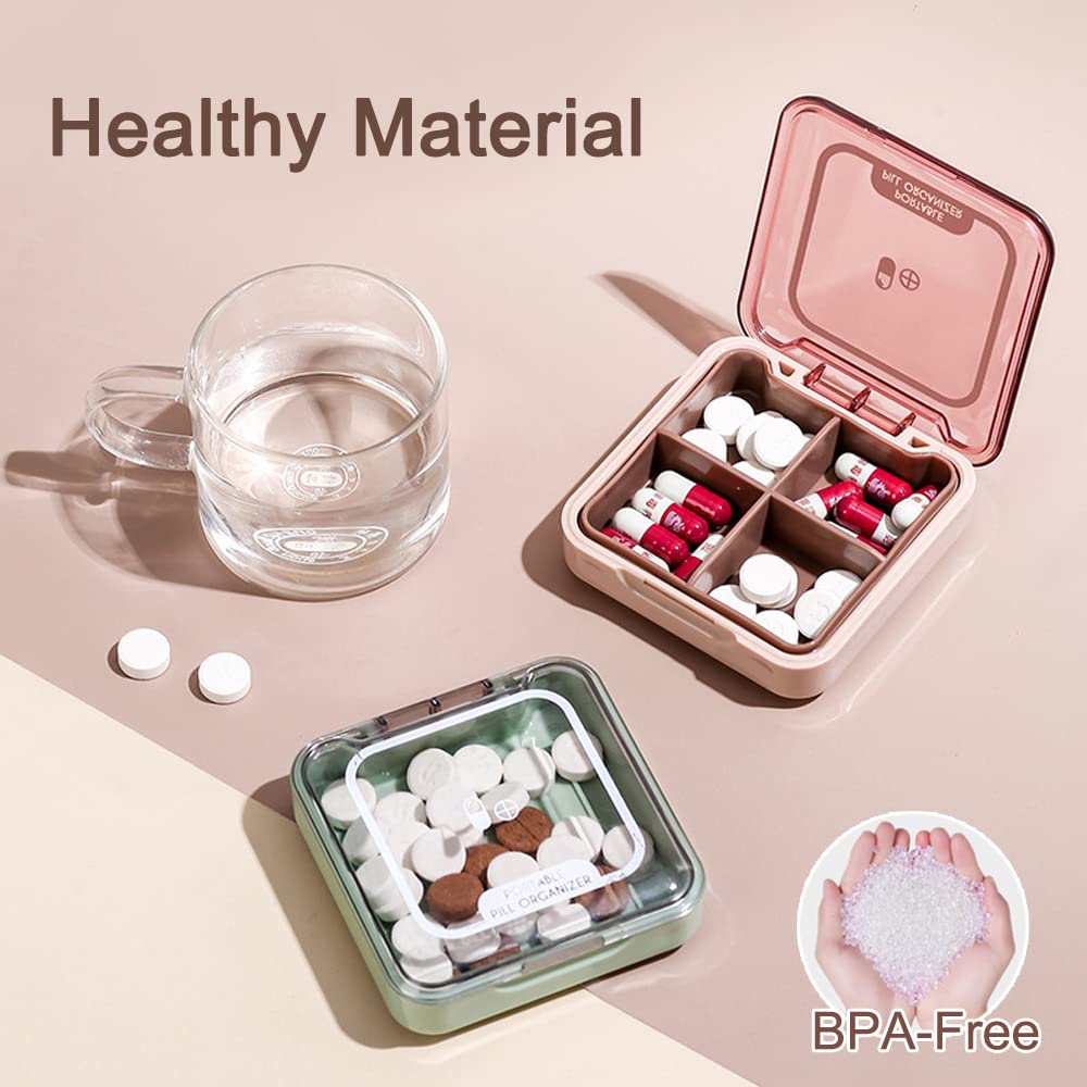 Small Pill Box, BPA Free Pill Case with 4 Large Compartmensts to Hold Vitamins, Moistureproof Portable Pill Box Organiser for Travel (Deep Red)