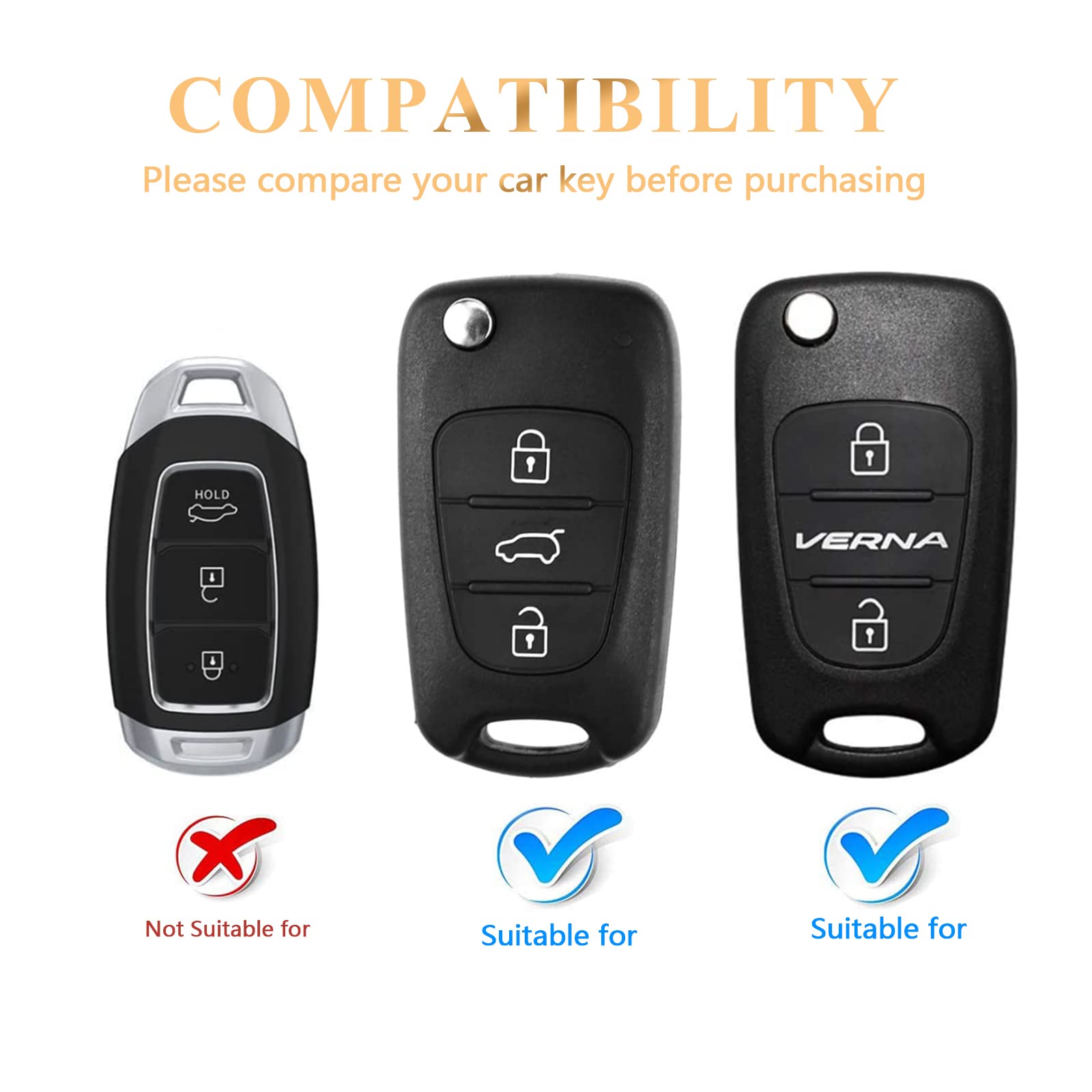 OFFCURVE Car Key Cover Car Key Case Key Fob Cover Car Key Protector 3 Buttons Compatible with Hyundai Elantra i10-i40 ix20-ix55 Santa Fe Verna Sportage Carens Forte Avante