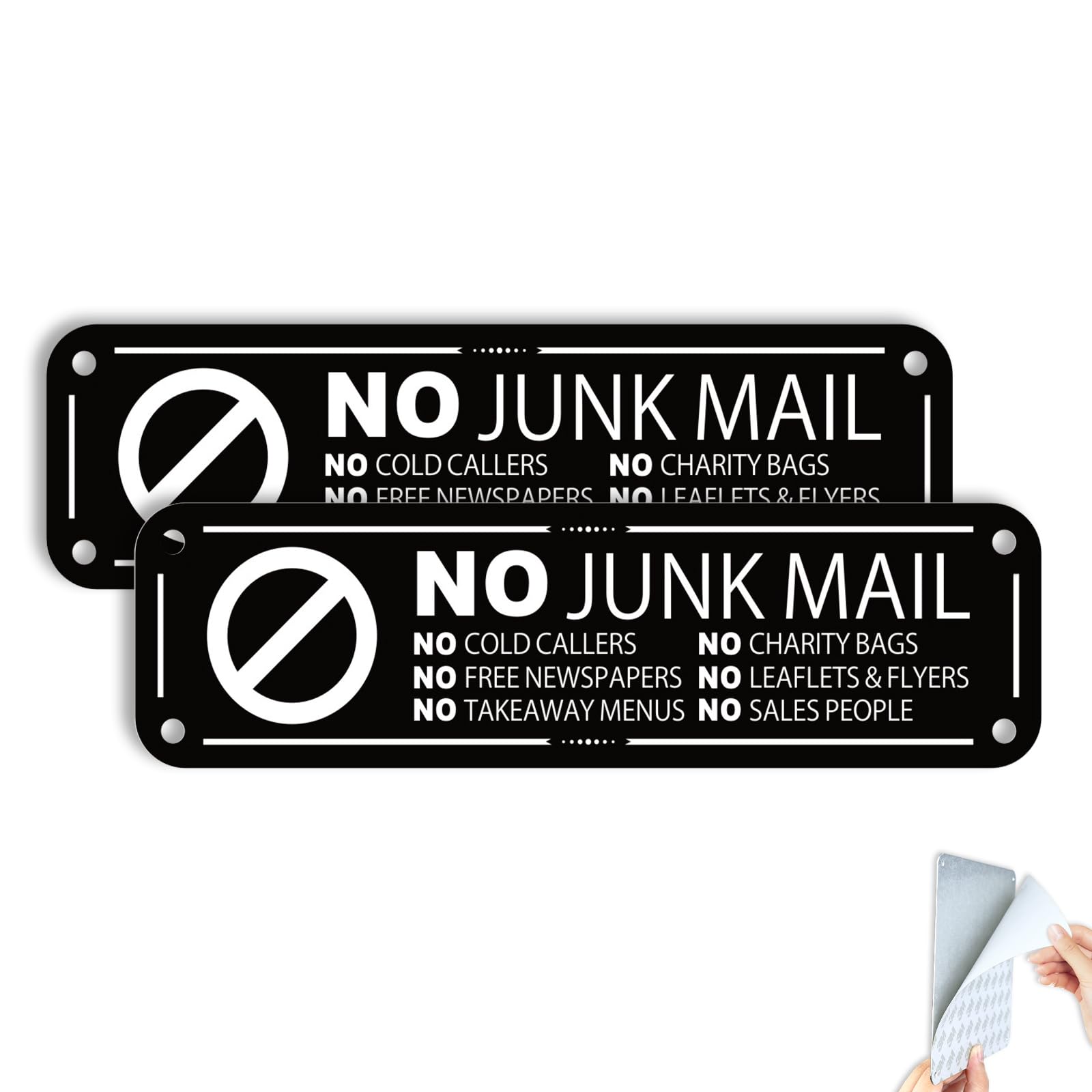 Goodvia 2x No Junk Mail Sticker for Letterbox 6.3x1.77inches Metal Aluminum Sign Self Adhesive for Front Door Wall Signs Rust Free UV Resistant and Waterprooff