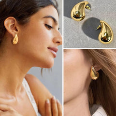 Gold Chunky Earrings Thick Earrings 14K Gold Plated Teardrop Earrings Waterdrop Earrings for Women Girls