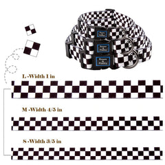 Roses&Poetry Dog Collar With Colourful Checkered Patterns,Adjustable Durable Puppy Collars for Small Medium Large Dogs(Black & White-XS)