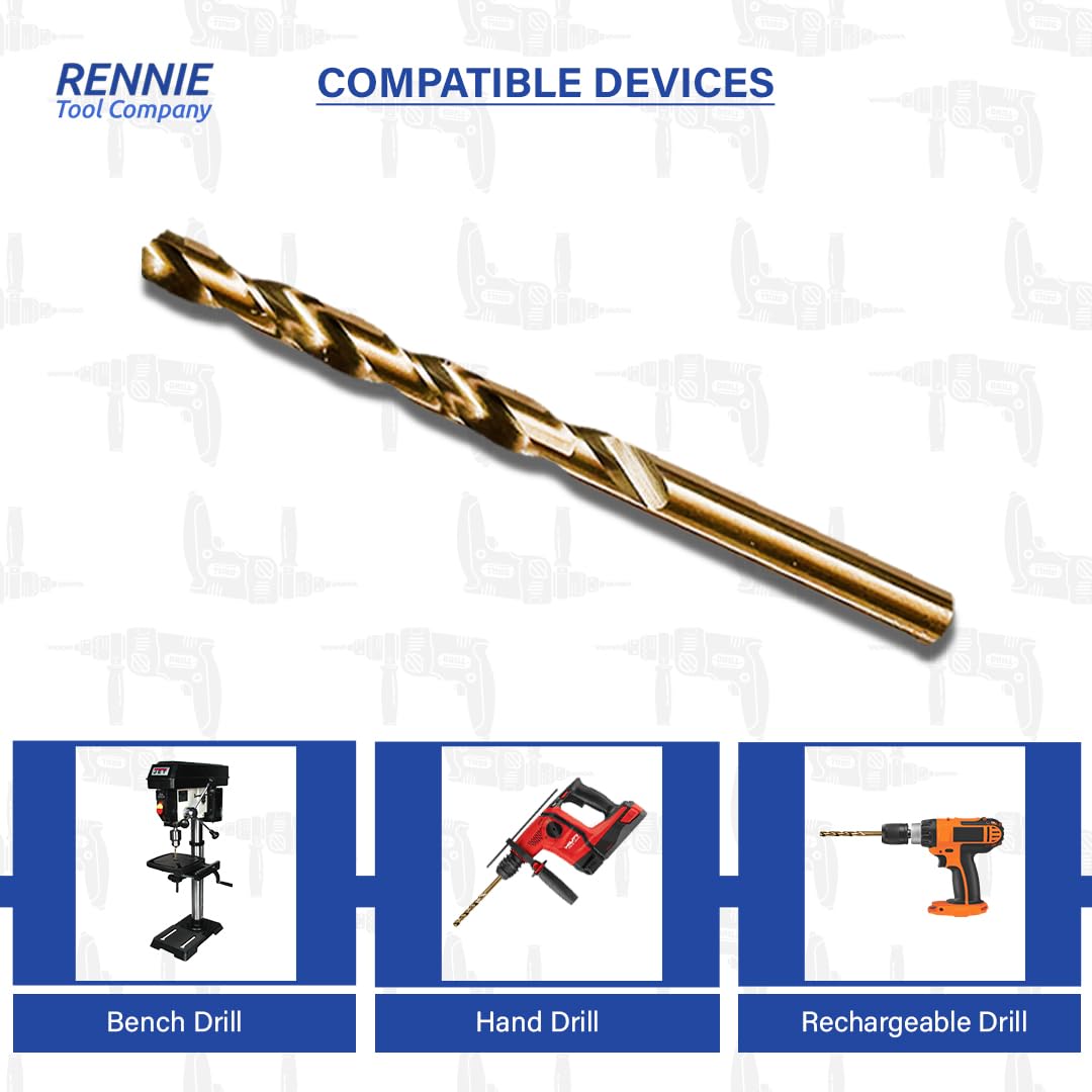 Rennie Tools - Box of 10 x 2.5mm HSS Gold Cobalt Jobber Drill Bit Set For Stainless Steel, Hard Metals, Aluminium, Cast Iron, Copper. Twist Drill Bit Sets Supplied In A Box. 2.5mm Drill Bit Set