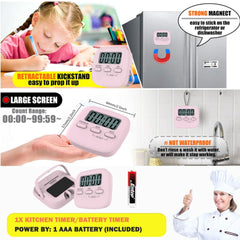 Digital Kitchen Timer/Pink Timer for Kids with Bracket and Hanging Hole,HD Sound Quality Magnetic Stopwatch Timer for Cooking,Study,Exercise and Baking(Rectangle)