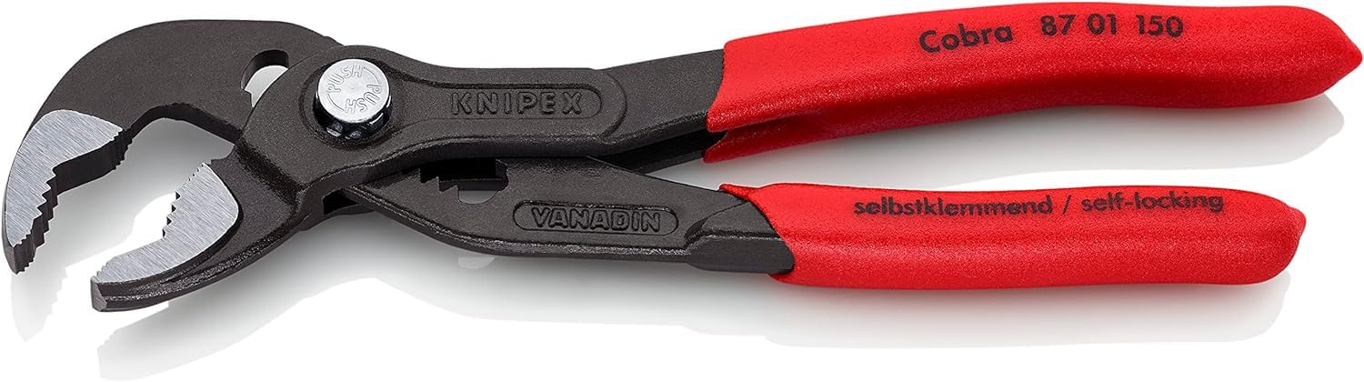 Knipex Cobra® High-Tech Water Pump Pliers grey atramentized, with non-slip plastic coating 150 mm (self-service card/blister) 87 01 150 SB