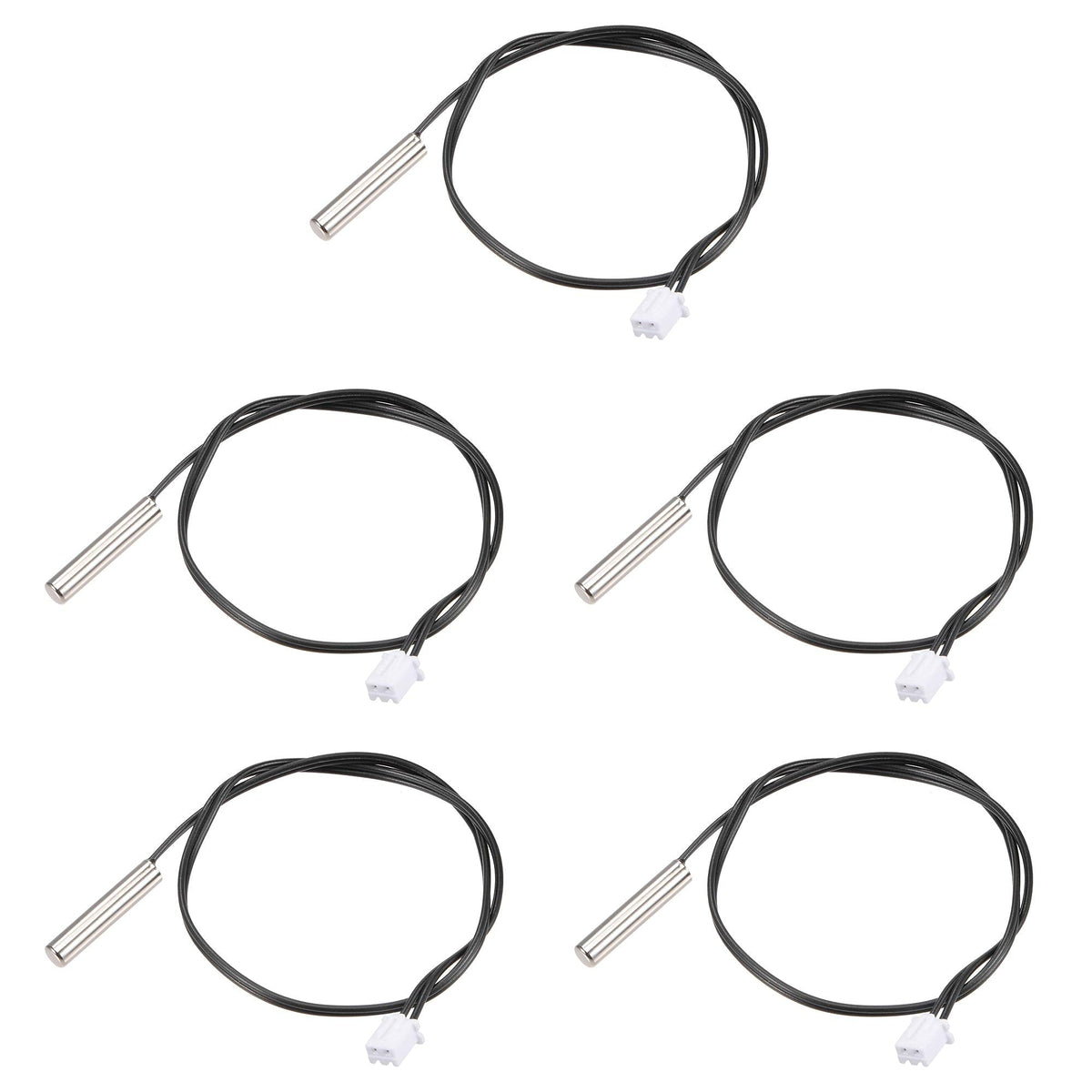 sourcing map 5pcs 10K Temperature Sensor Probe, Stainless Steel NTC Thermal Sensor Probe 30cm Digital Thermometer Extension Cable