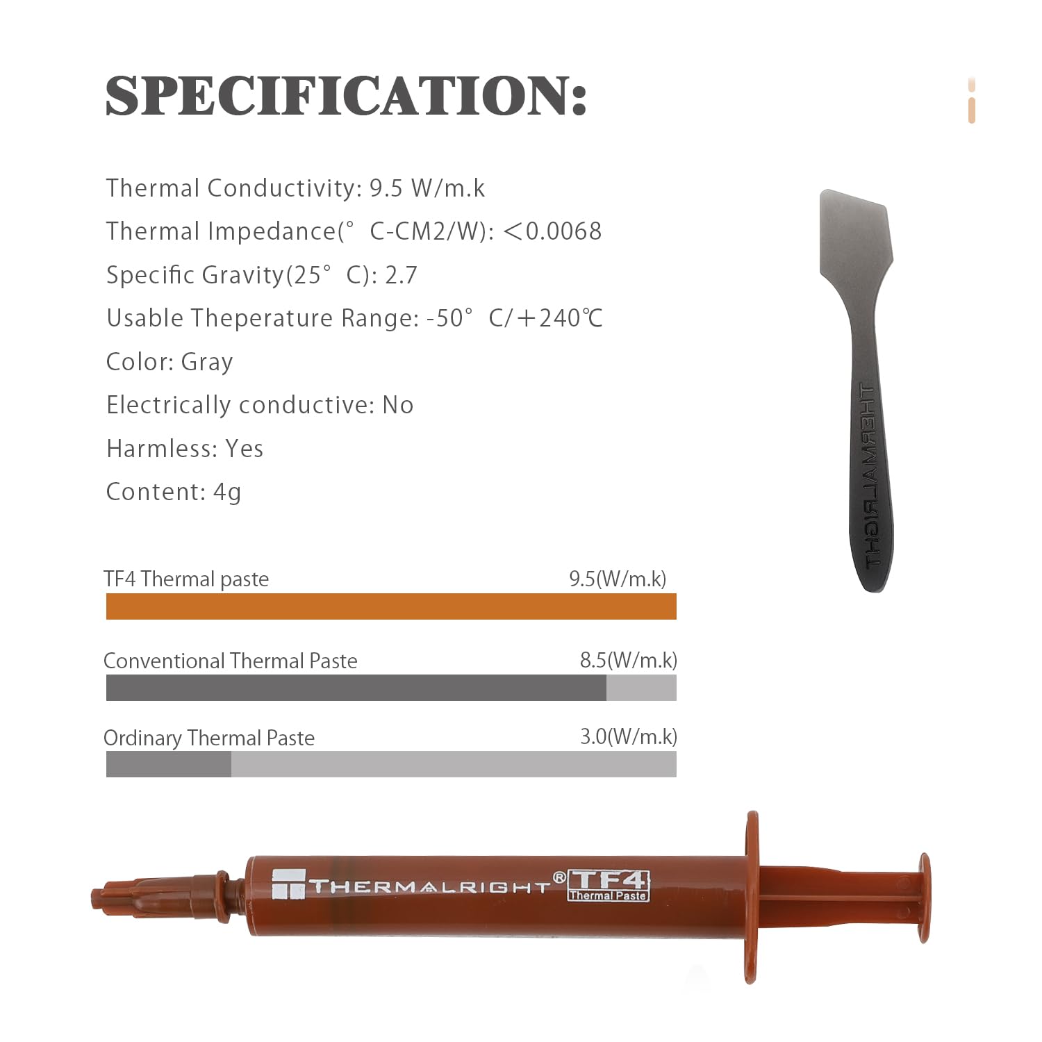 Thermalright TF4 4g Thermal Compound Paste for Coolers, Heat Sink Paste High Durability 9.5W/m.k-4 Grams,Graphic Card CPU Thermal Grease, Laptop Thermal Grease(TF4 4g)