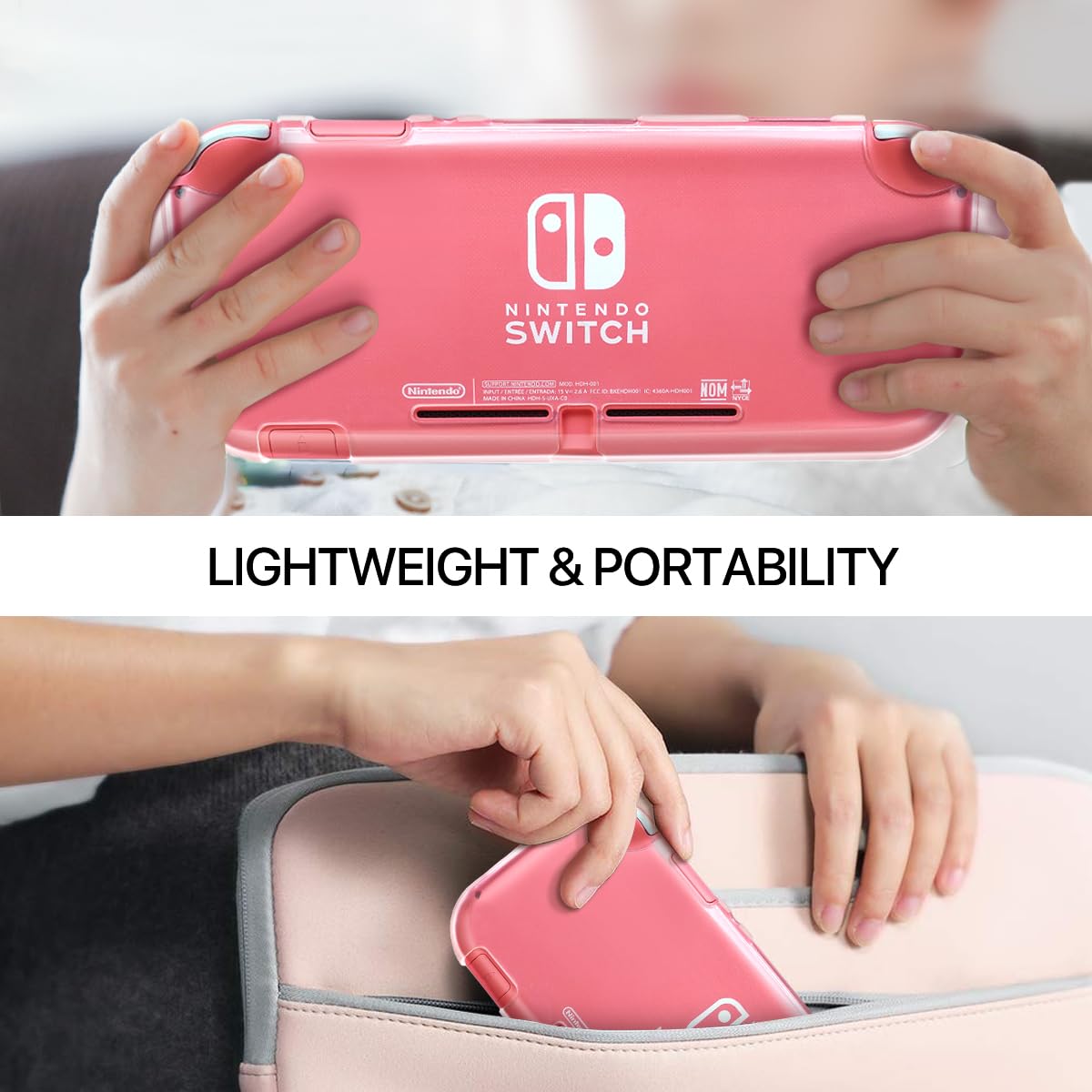 FIWWAT Switch Lite Case Protective Case for Switch Lite, Soft Lite Cover Compatible with Switch Lite TPU Cover with 2 x Thumb Grip Caps Carry Travel Case for Boys Girls, Clear