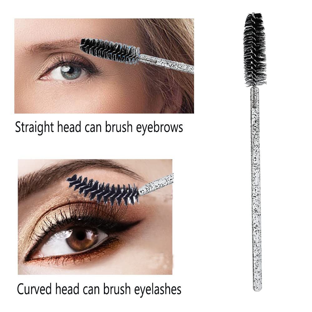 XPP Disposable Eyelash Brushes,100PCS Eye Brow Spoolie Castor Oil Brush Mascara Wands Cosmetic Makeup Tools(Crystal Black)