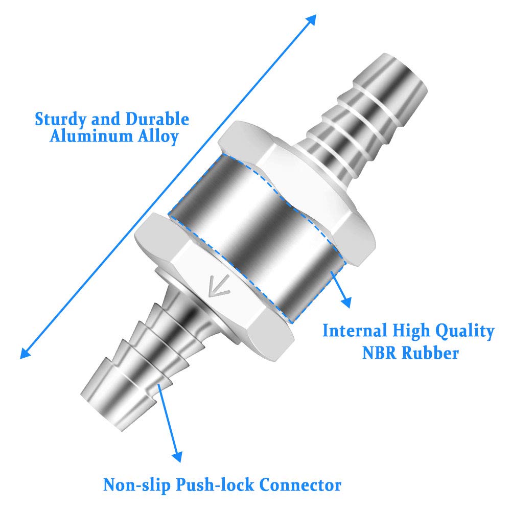 8mm One Way Aluminium Fuel Non Return Fuel Check Valve for Petrol Diesel Oil Water Chrome Car Auto Carburettor Low Pressure Systems(2 Packs)