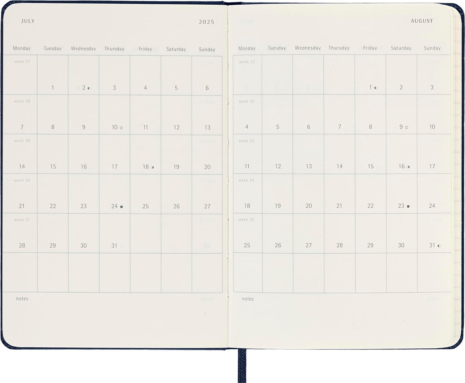 Moleskine Weekly Planner, Weekly Agenda with Space for Notes 12 Months 2025, Hard Cover and Elastic Closure, Sapphire Blue Color, Pocket Format 9x14 cm