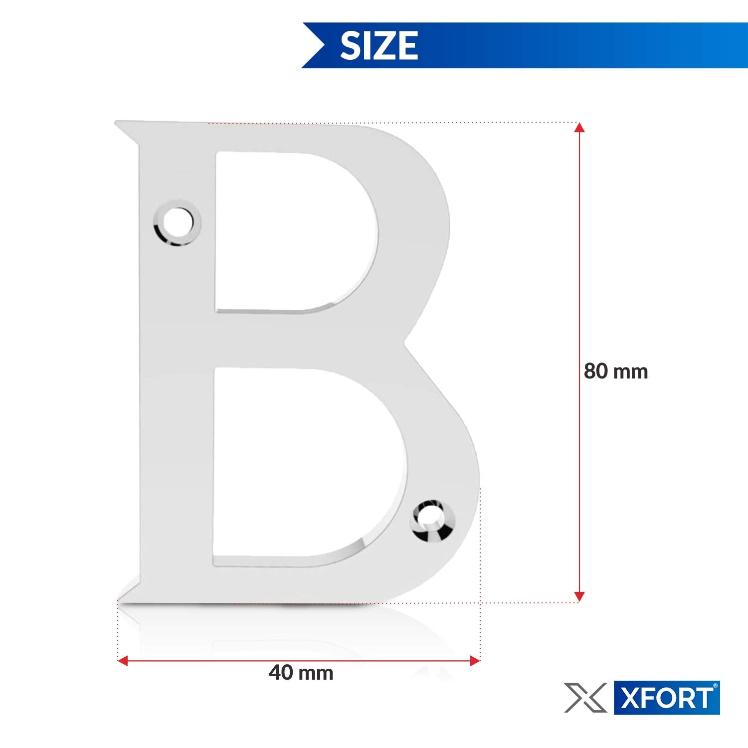 XFORT® 3 Inch Screw Fix Front Door Letter, Letter B, Elegant and Bold Door Letters in a Polished Chrome Mirror Finish, Suitable for All Door Types Including Wooden, uPVC, and Composite.