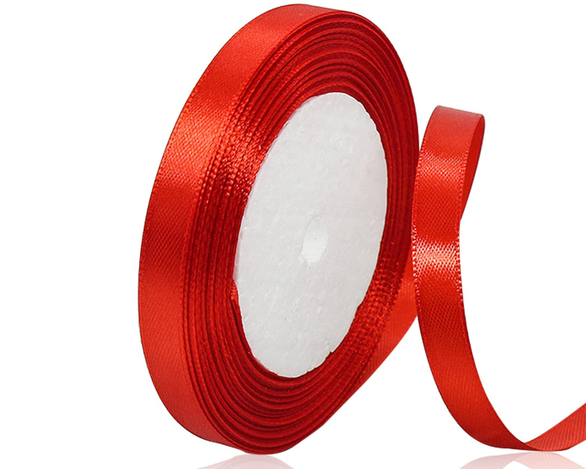 Red Satin Ribbon 10mm x 22 Meters, Solid Colour Fabric Ribbon for Gift Wrapping, Crafting, Balloon, Sewing Project, Hair Bows, Bridal Bouquet, Wedding Favours Decoration