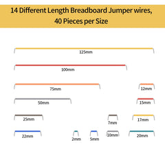 560 Pcs Jumper Wire Kit, 14 Lengths Assorted Breadboard Jumper Wire Cable, Preformed U-shape Solderless Jumper Wire Male to Male Jumper Wires Prototyping Breadboard