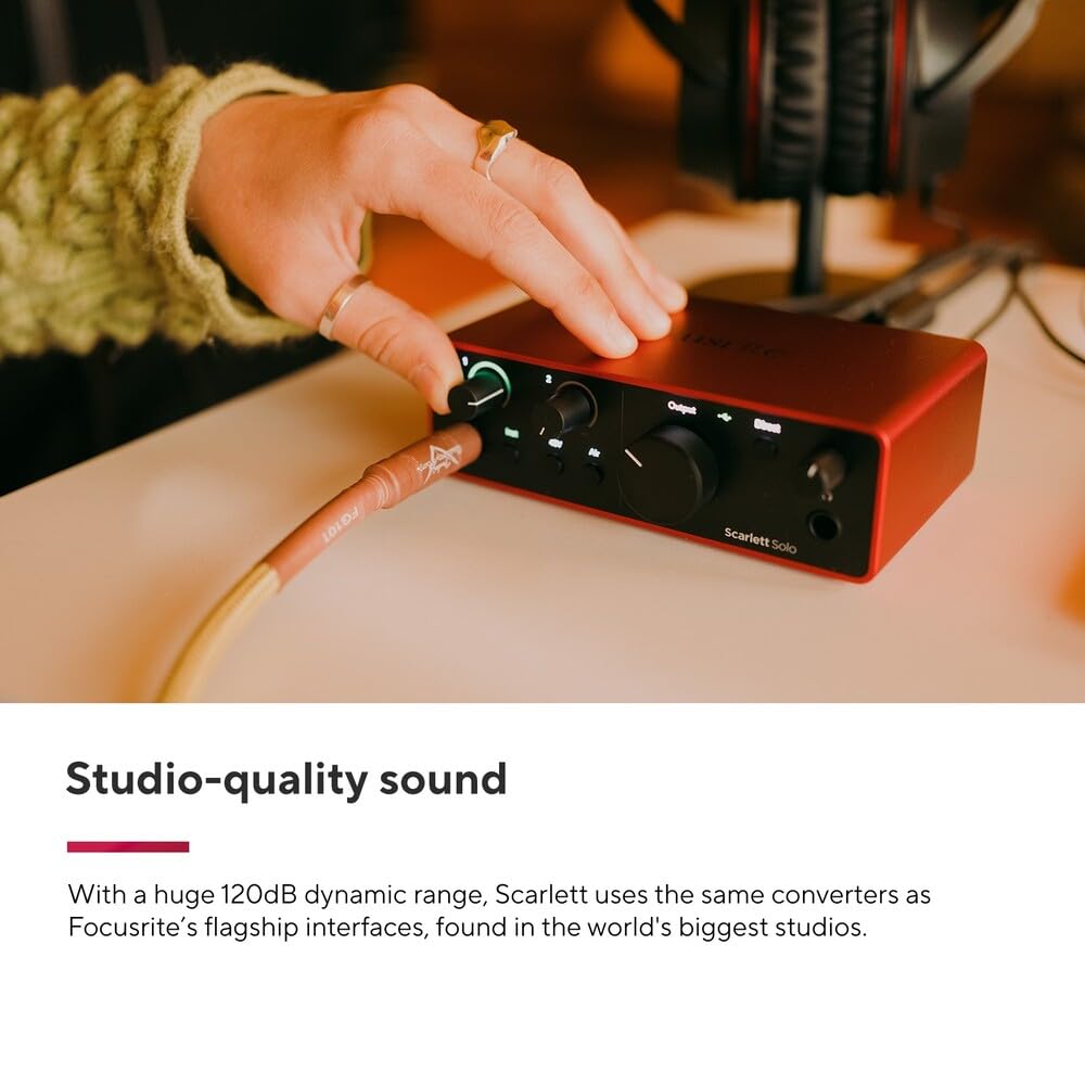 Focusrite Scarlett Solo Studio 4th Gen USB Audio Interface Bundle for the Songwriter, Guitarist or Vocalist with Condenser Microphone and Headphones for Recording, Songwriting, and Podcasting