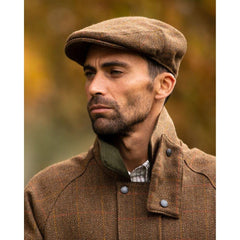 WALKER AND HAWKES - Green Sage Premium Derby Tweed Teflon Lining Cambridge Flat Cap Unisex - Brown Tweed - L (59cm)