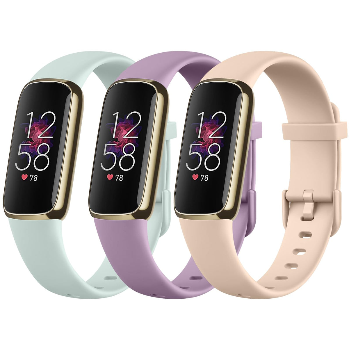 Oumida Pack 3 Straps Compatible with Fitbit Luxe Strap for Women Men,Soft Silicone Adjustable Sport Replacement Wrist Bands for Fitbit Luxe (Small, Apricot Rose/Turquoise/Nude Violet)