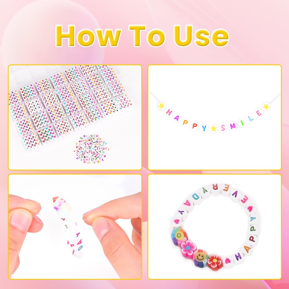 DIYDEC 1400pcs Colorful Letter Beads Kits, A to Z Acrylic Round Spacer Alphabet Beads Heart Star Threading Beads for Bracelets Necklaces DIY Jewelry Making