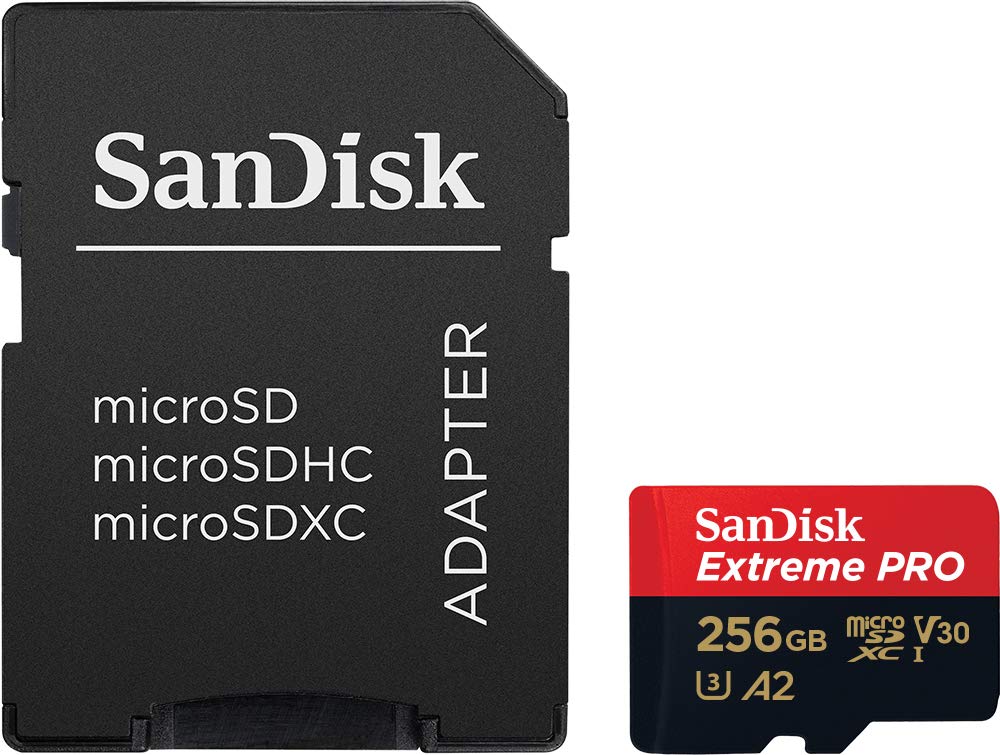 SanDisk 256GB Extreme PRO microSDXC card and SD adapter and RescuePro Deluxe ,up to 200 MB/s, with A2 App Performance, for smartphones, action cameras or drones UHS-I Class 10 U3 V30