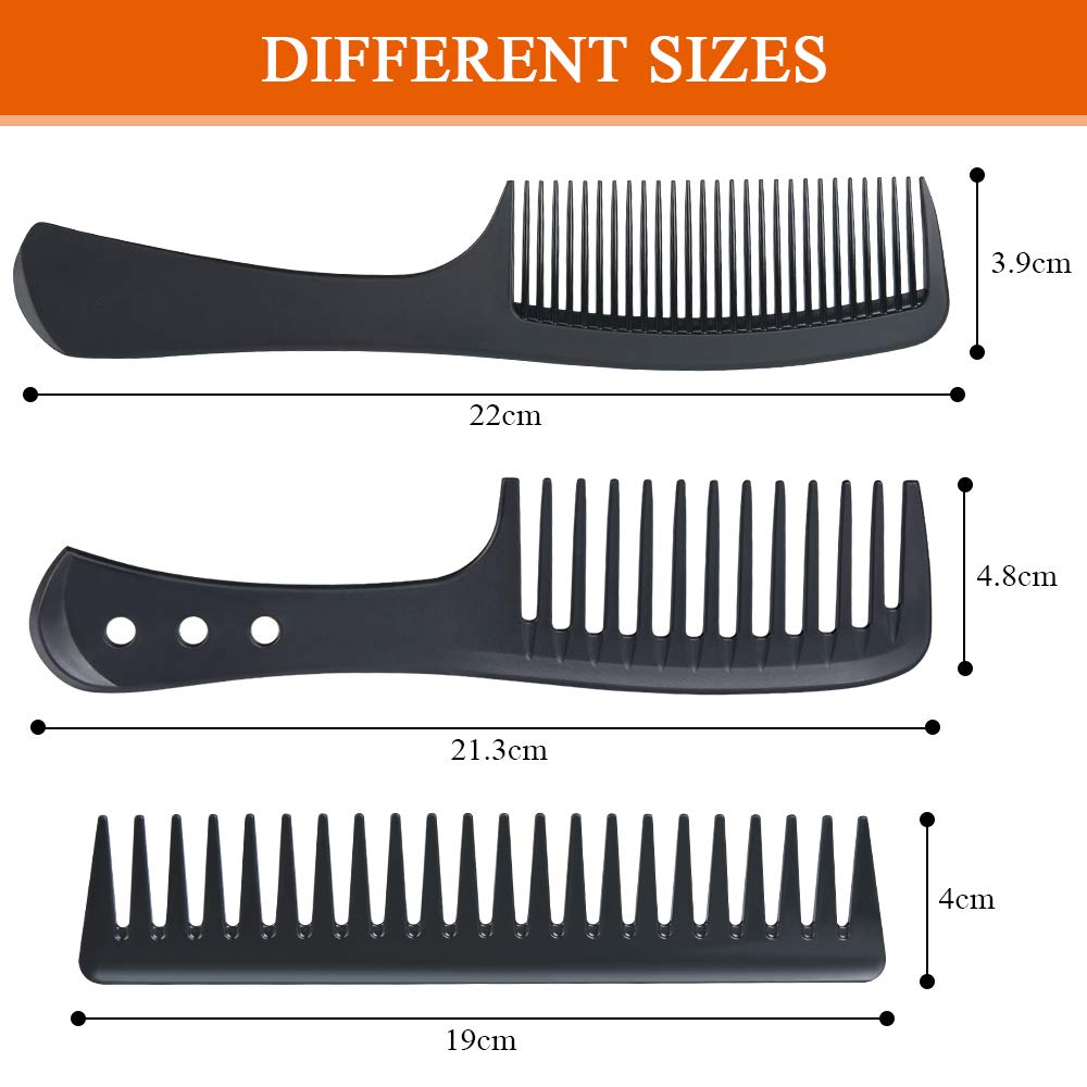 URAQT Hairdressing Combs Set, 3 Pack Wide Tooth Combs, Heat Resistant Anti-static Carbon Hair Brush Hair Comb for Long, Wet or Curly Hair Detangling