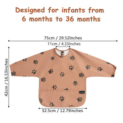 PewinGo Weaning Bib with Long Sleeves & BLW, Soft and Skin-Friendly Material, Coverall Bibs for Baby Feeding, Waterproof Easy to Clean Machine Washable, Infant Toddlers (Orange)