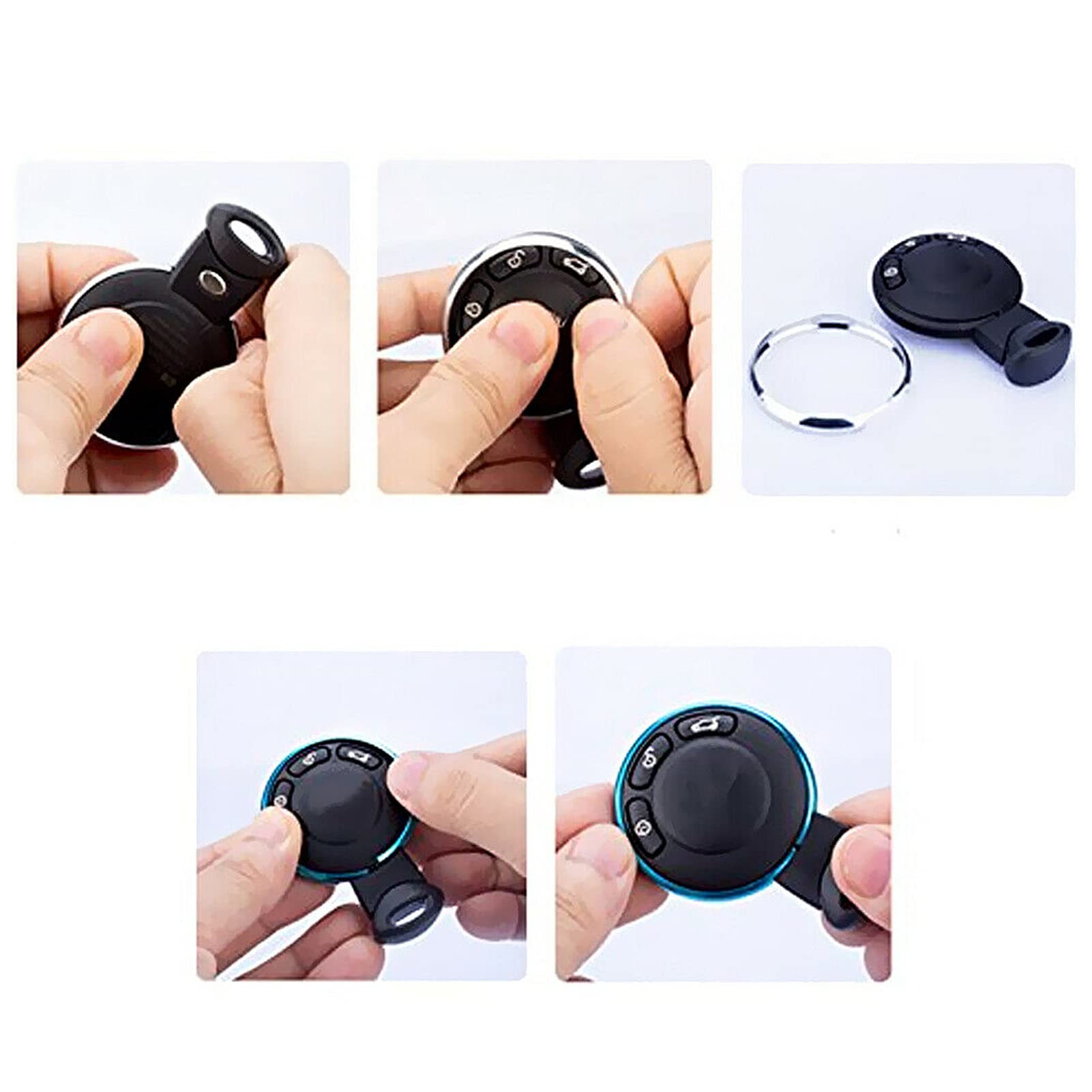 Key Fob Ring Cover, Akozon Aluminum Smart Key Fob Ring Rim Trim Cover Replacement for MINI R55 R56 R57 R58 R59 R60(Black)