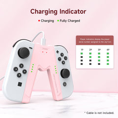 JINGDU Joy Con Charging Grip Handle for Nintendo Switch/OLED, Joystick Charging Comfort V-Shaped Game Grip Controller with Battery Indicators, High Speed Charge While Play, Pink