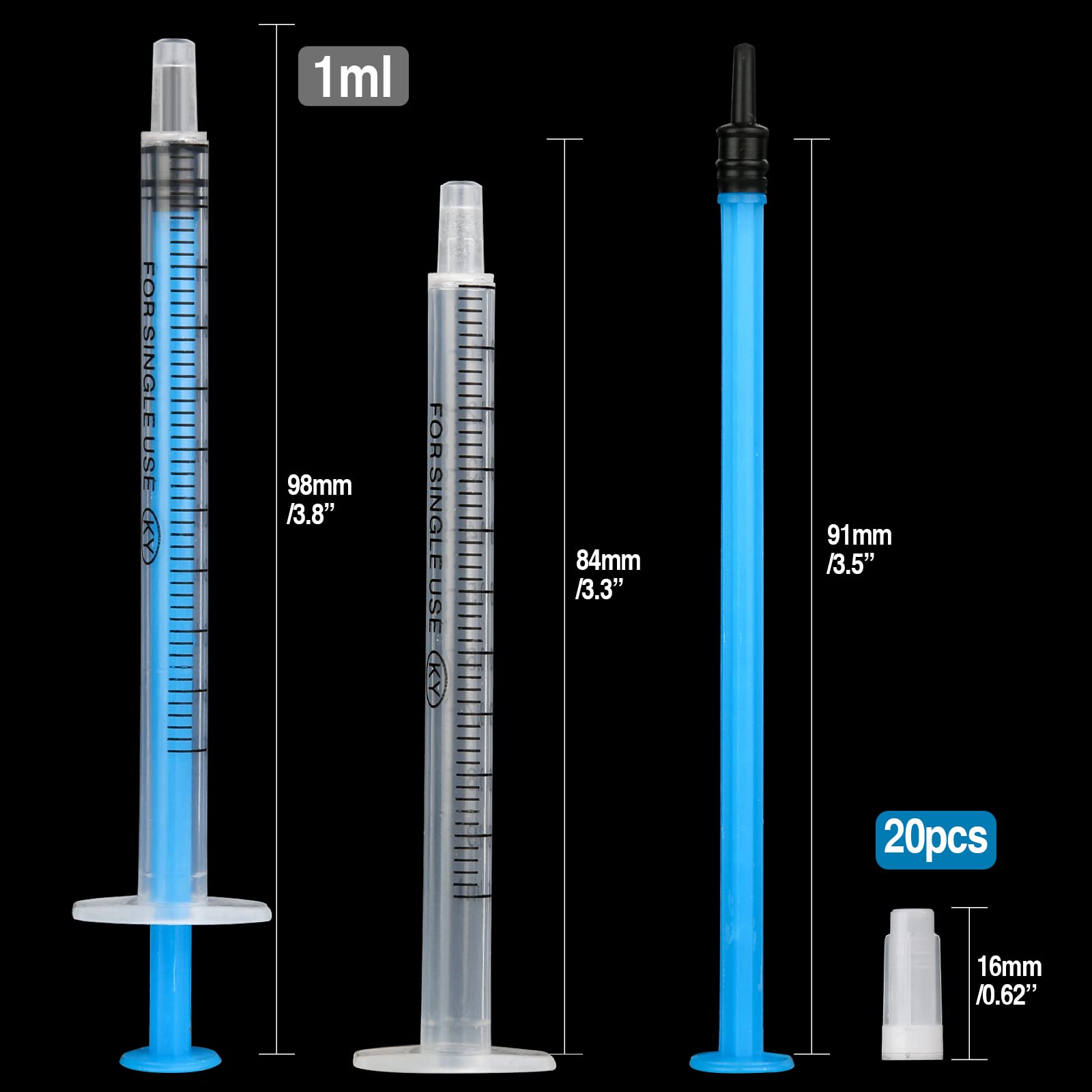 1ml Syringes 20 Pack Colostrum Syringe Plastic Syringes with Cap,Disposable Dosing Syringe for Measuring,Sterile Syringe for Labs,Pets Feeding Small Syringe for Oil or Glue