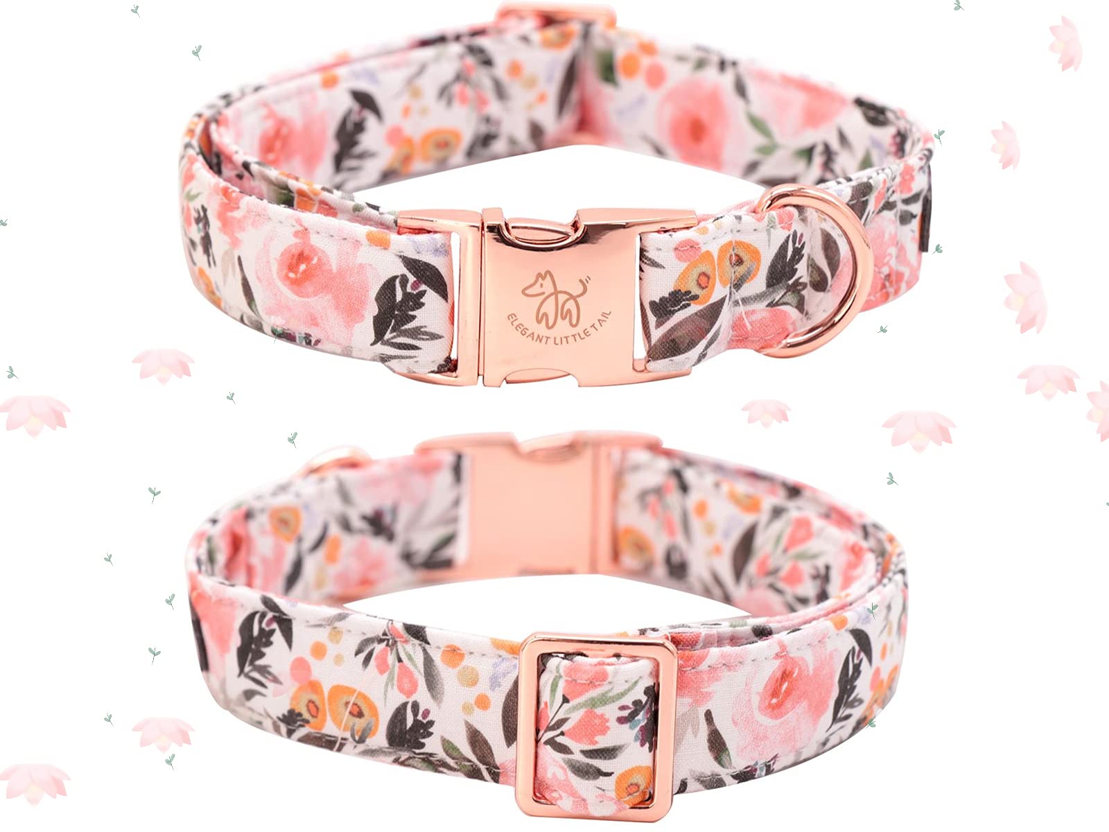 Elegant little tail Floral Dog Collar, Girl Pet Collar Comfortable Pink Dog Collar with Bow, Pet Collar Adjustable Soft Bowtie Dog Collars for X-Small Puppy