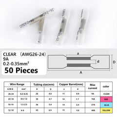 50 Pieces Heat Shrink Butt Connectors Kit, 26-24 AWG Clear Insulated Waterproof Electrical Wire Connectors Automotive Wire Crimp Terminals Butt Splices