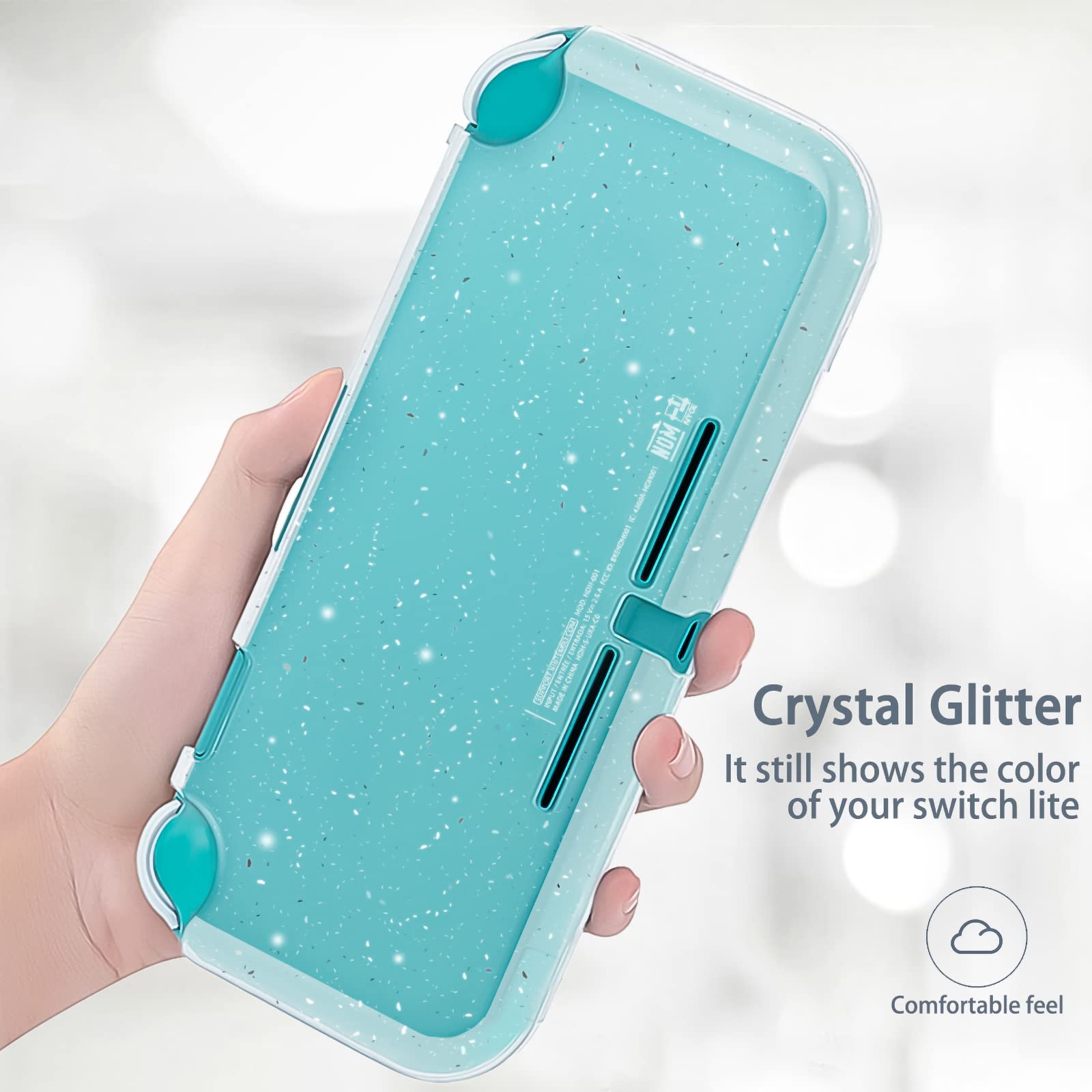 DLseego Case for Switch Lite 2019, Glitter Bling Soft Cover with 2 Pack Tempered Glass Screen Protector, Shockproof and Anti-Scratch Design Protective Case for Switch Lite -Crystal Clear